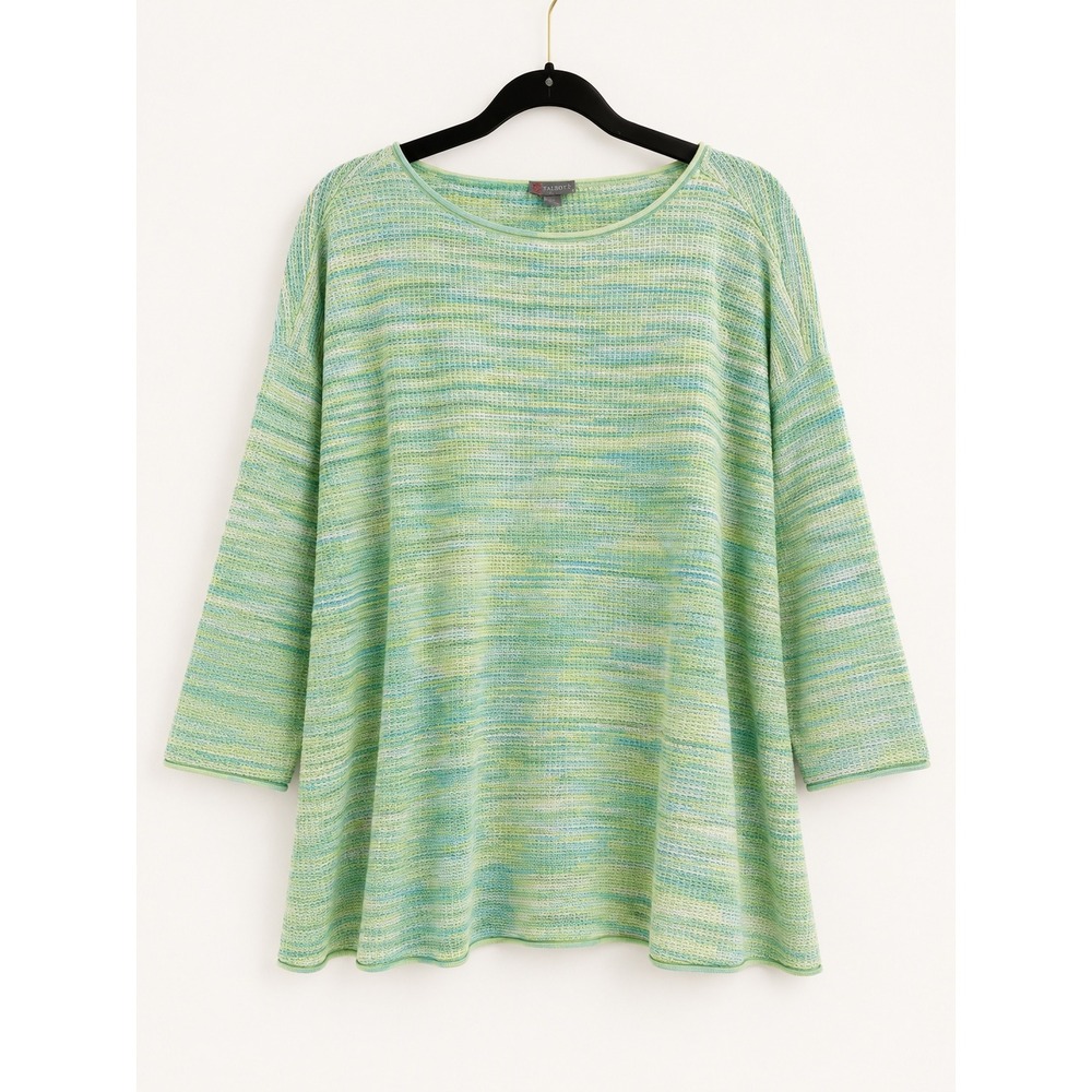 Talbots Knit Top Womens XL Green Blue Space Dye 3/4 Sleeve Coastal Preppy Petite